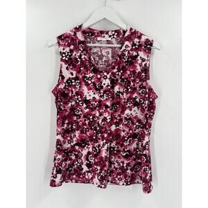Calvin Klein Blouse Womens Large Pink Sleeveless Floral Inverted Pleat Pullover